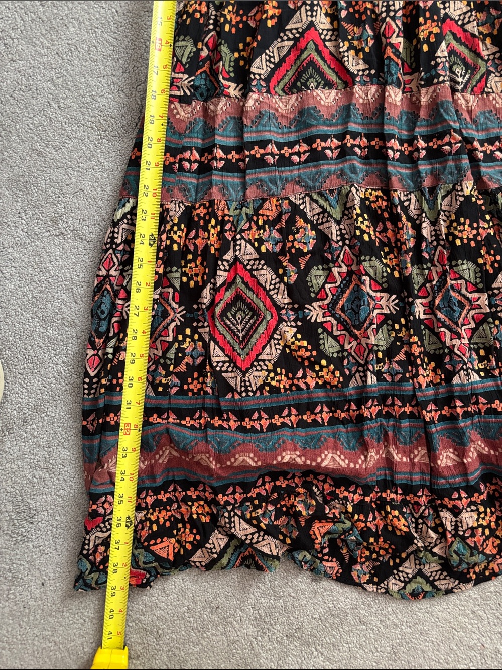 ANGIE Geometric Boho Maxi Dress Size M Cutout Front Smocked Back - Picture 10 of 12